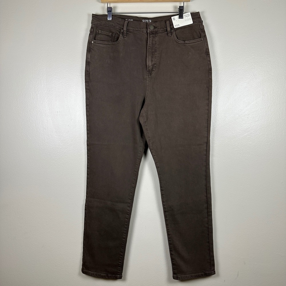 a.n.a Women's 16 High-Rise Straight Jeans Brown Stretch Denim 3B32D3